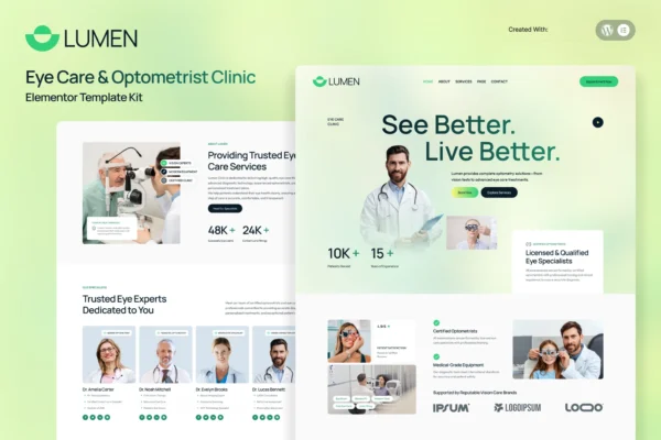 Lumen - Eye Care & Optometrist Clinic Elementor Template Kit